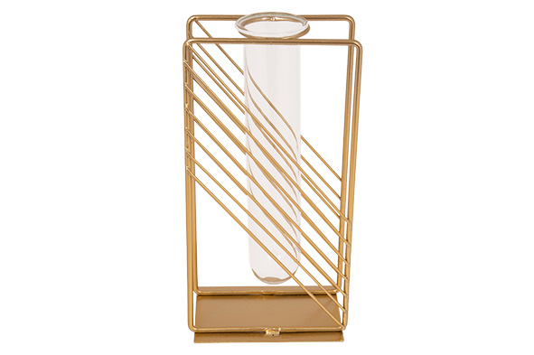 Cosy & Trendy VAAS WITH GLASS TUBE 4 5X18CM GOUD 10 5X 7XH21CM RECHTHOEK METAAL