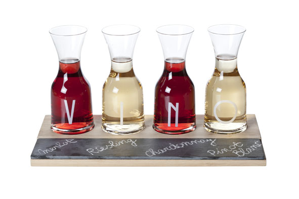 Cosy & Trendy VINO SET 5-DELIG 4 KARAF HOUDER KRIJTBORD 5 3X15CM