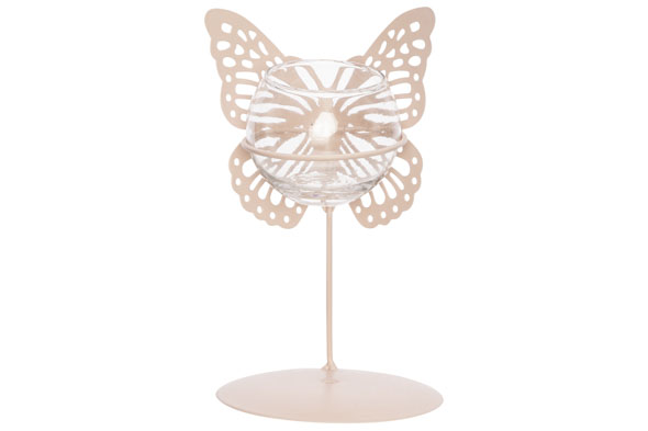 cosy & trendy VLINDERS 1X GLASS CUP D6 5-H5CM PEACH 10 X10XH18CM ROND METAAL