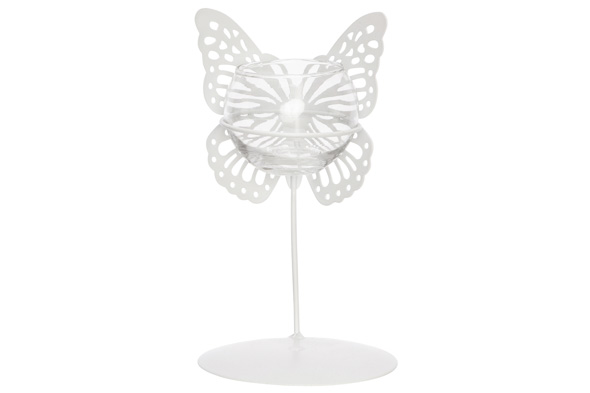 cosy & trendy VLINDERS 1X GLASS CUP D6 5-H5CM WIT 10X1 0XH18CM ROND METAAL