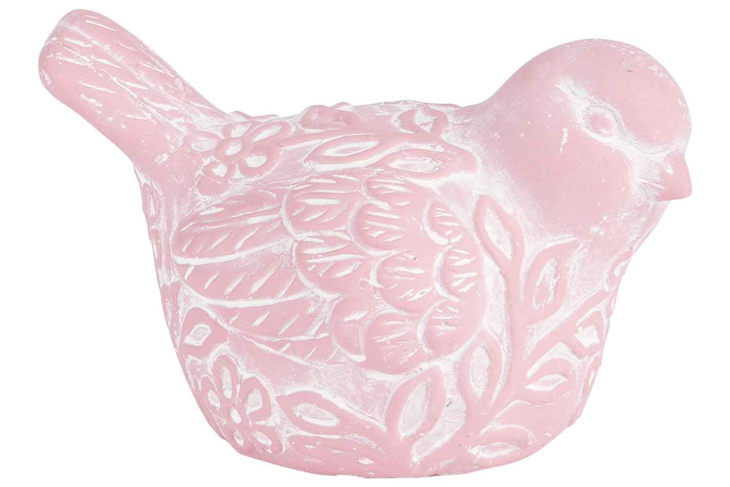 Cosy & Trendy VOGEL DECORATED OUD ROZE 17X12XH11 5CM CEMENT