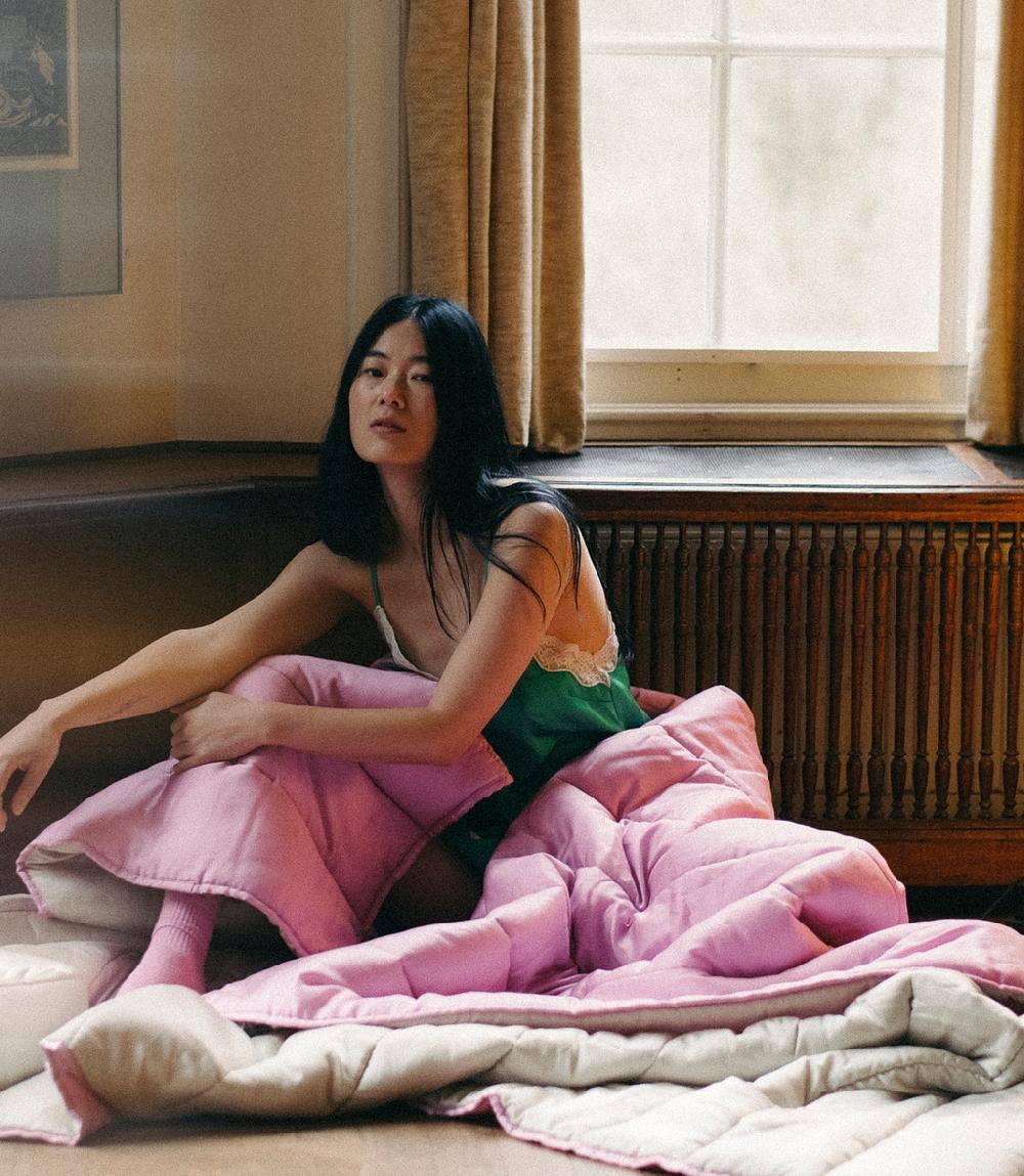 Crisp Sheets Quilt | Satijn Tencel™ Sunset Pink/Oat Milk