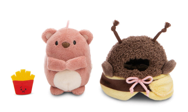 Mymochi Beer Nomo knuffeltje met frietjes en bijenpak - 8 cm