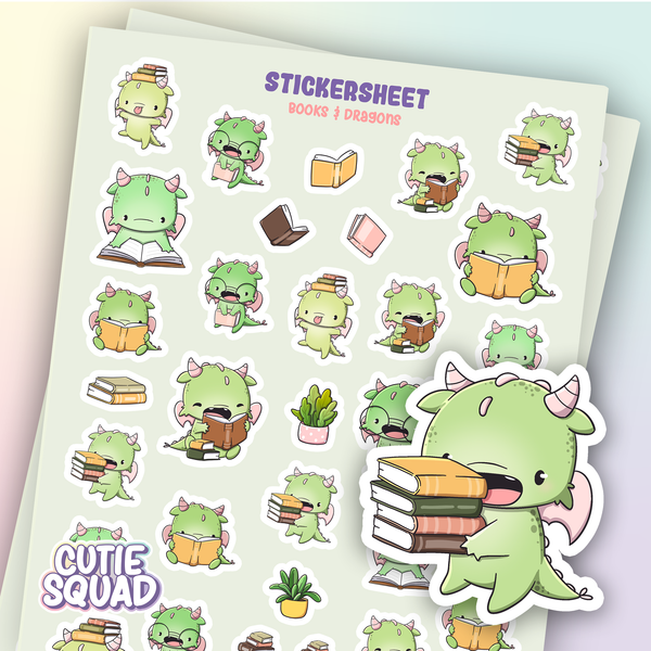 CutieSquad Stickervel - Books And Dragons