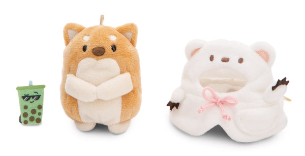 Mymochi Hond Hiro knuffeltje met ijsbeerpak en bubble tea - 8 cm