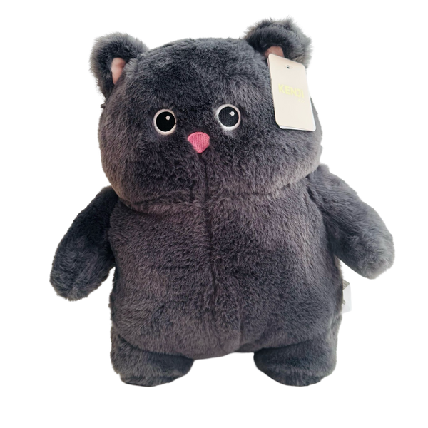 Kenji Fluffy zwarte kat knuffel - 32 cm
