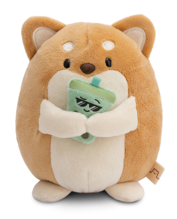 Mymochi Knuffel hond Hiro met bubble tea - 16 cm