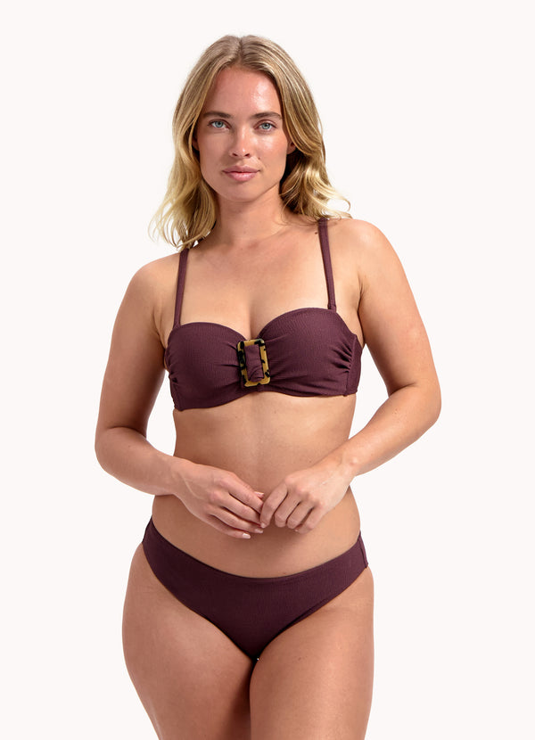 Cyell Wavy Brown Bandeau Bikinitop Met Gesp