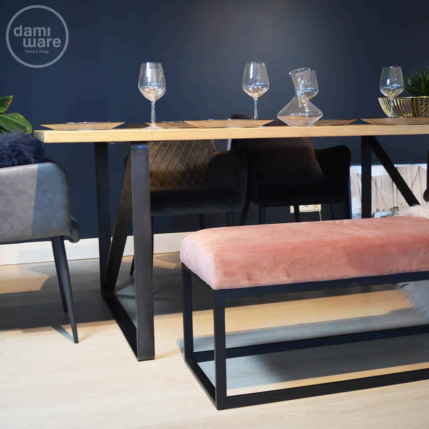 Damiware Bankje Velvet Fluweel En Boucle 121cm Couchy – Velvet Roze