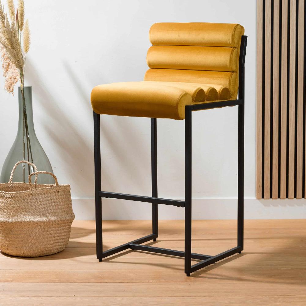 damiware Barkruk designkruk industrieel 75 cm velvet Tony – Velvet Okergeel