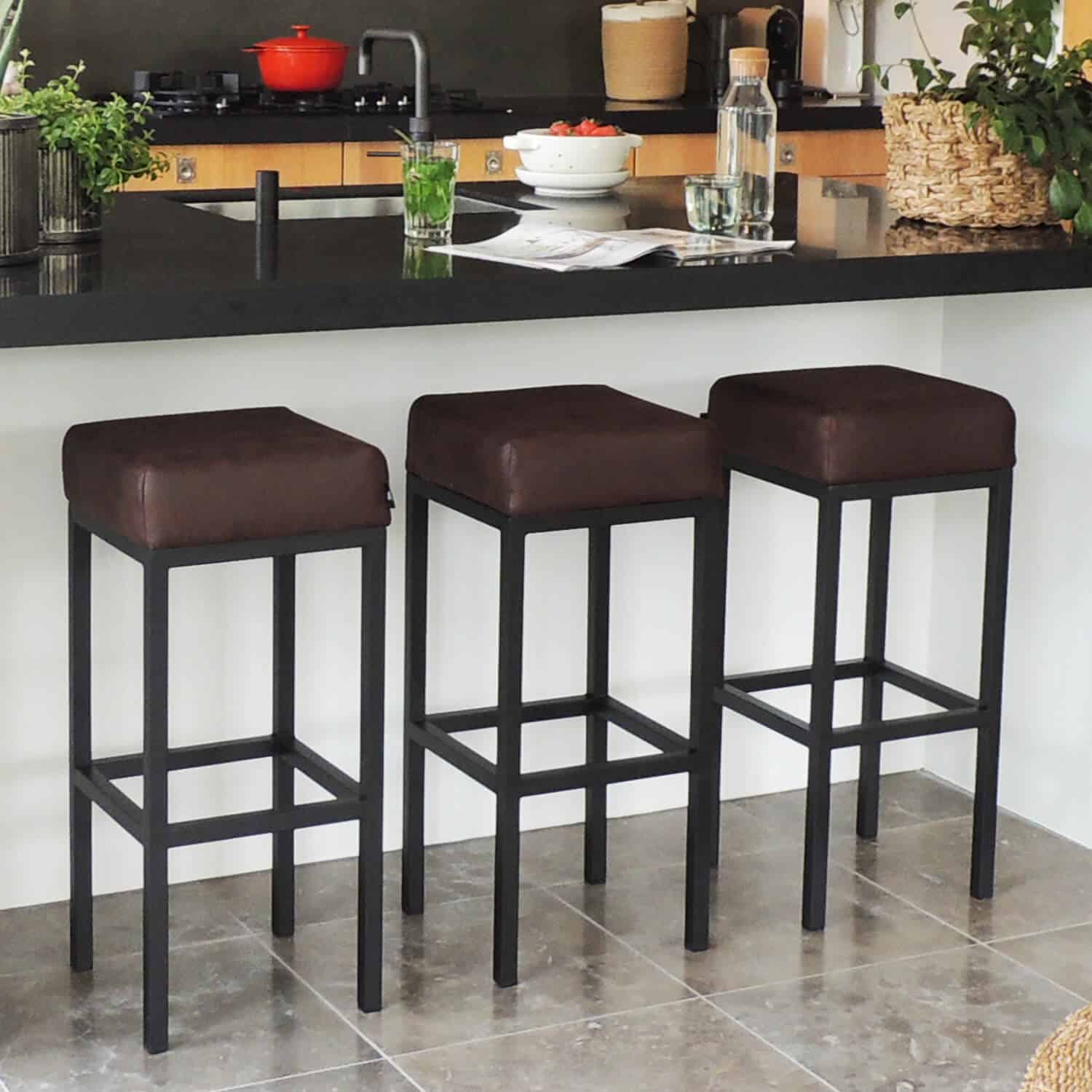 Damiware Barkruk Lederlook Kunstleer Bruce – Burgundy 75 CM