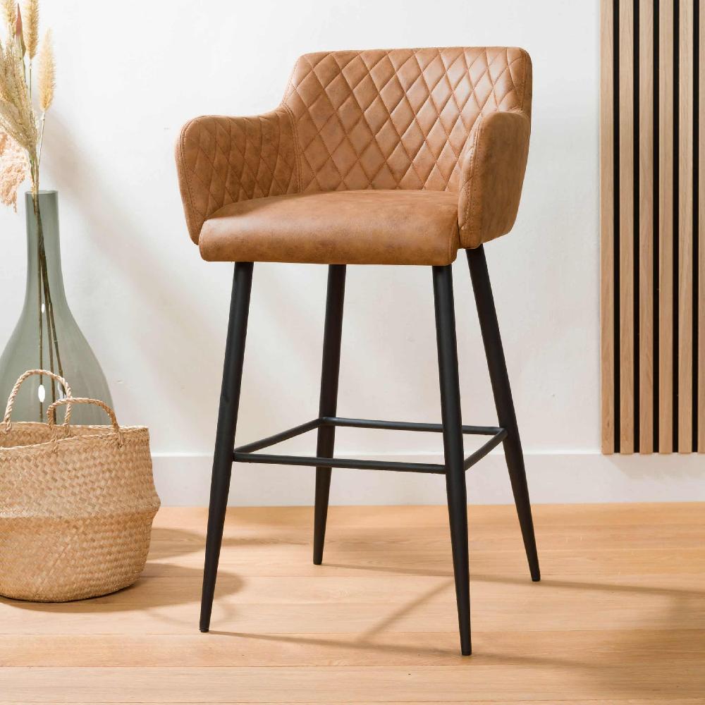 damiware Barkruk lederlook kunstleer metaal 75 cm Rose – Cognac