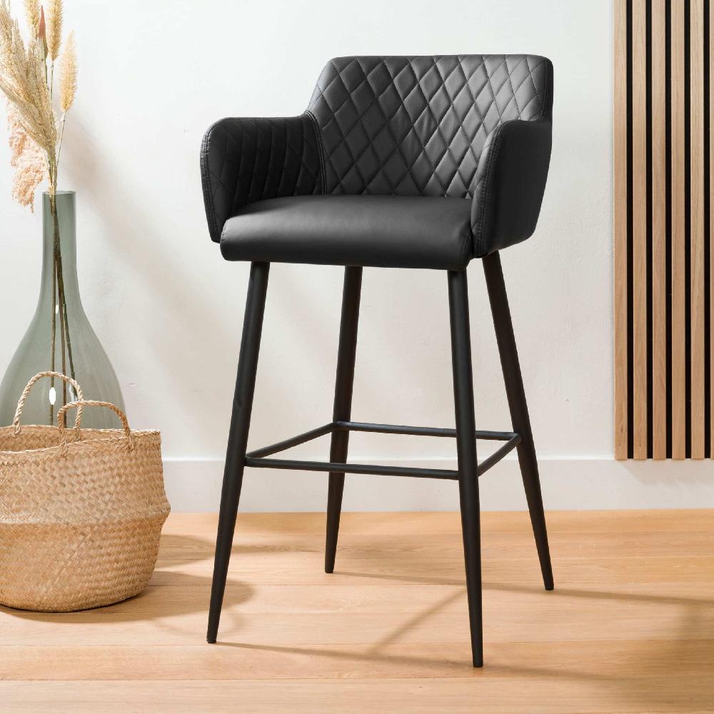 damiware Barkruk lederlook kunstleer metaal 75 cm Rose – Vegan Leer Zwart