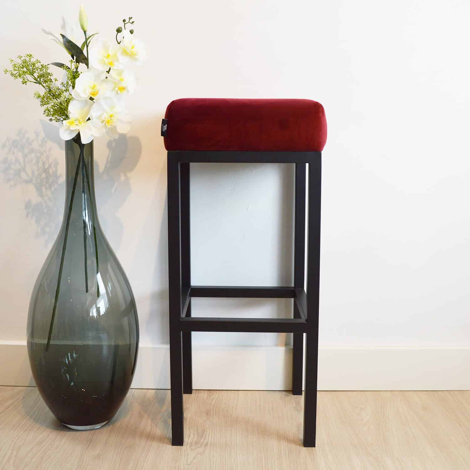 Damiware Barkruk Velvet Fluweel En Bouclé Bruce – Velvet Bordeauxrood 75 CM