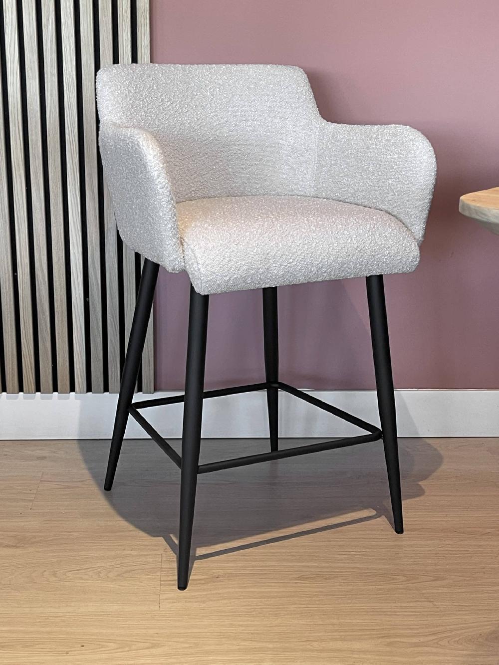 damiware Barkruk velvet fluweel en Bouclé metaal 65 cm Rose – Bouclé Beige