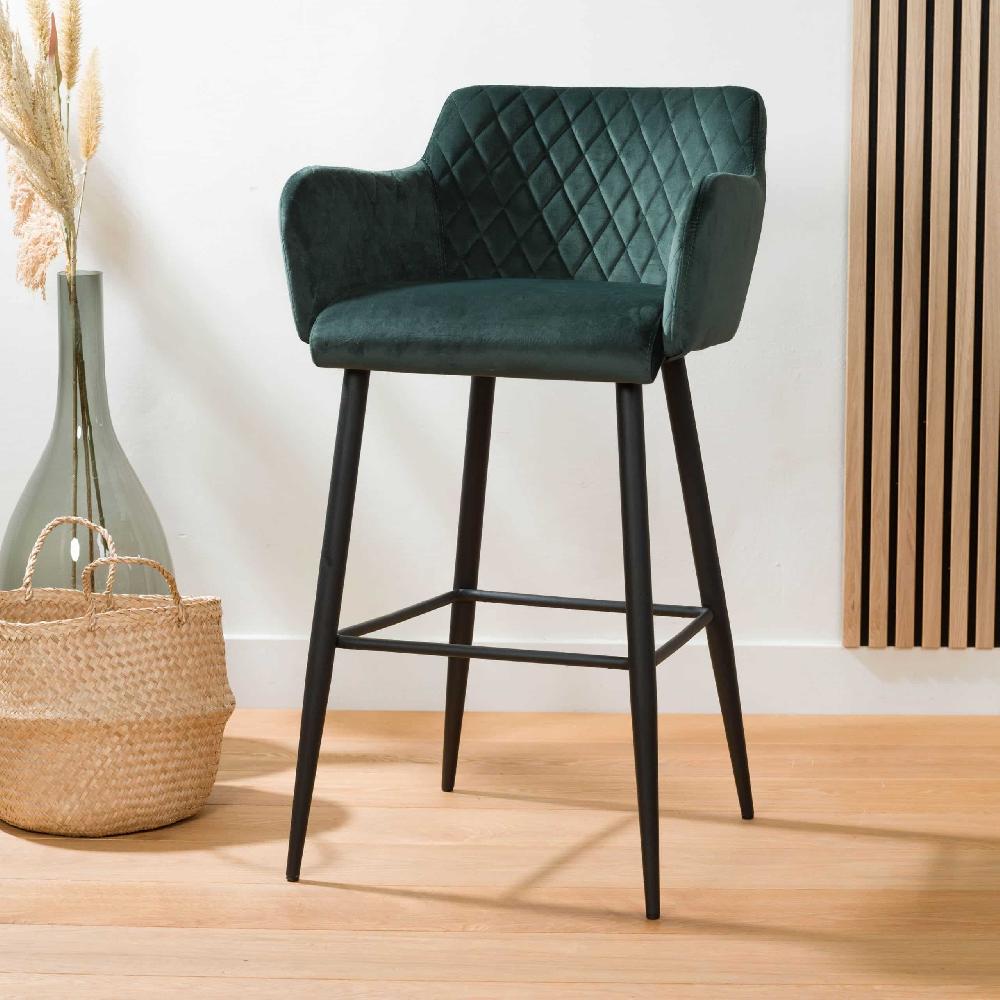 damiware Barkruk velvet fluweel en Bouclé metaal 65 cm Rose – Velvet Donkergroen