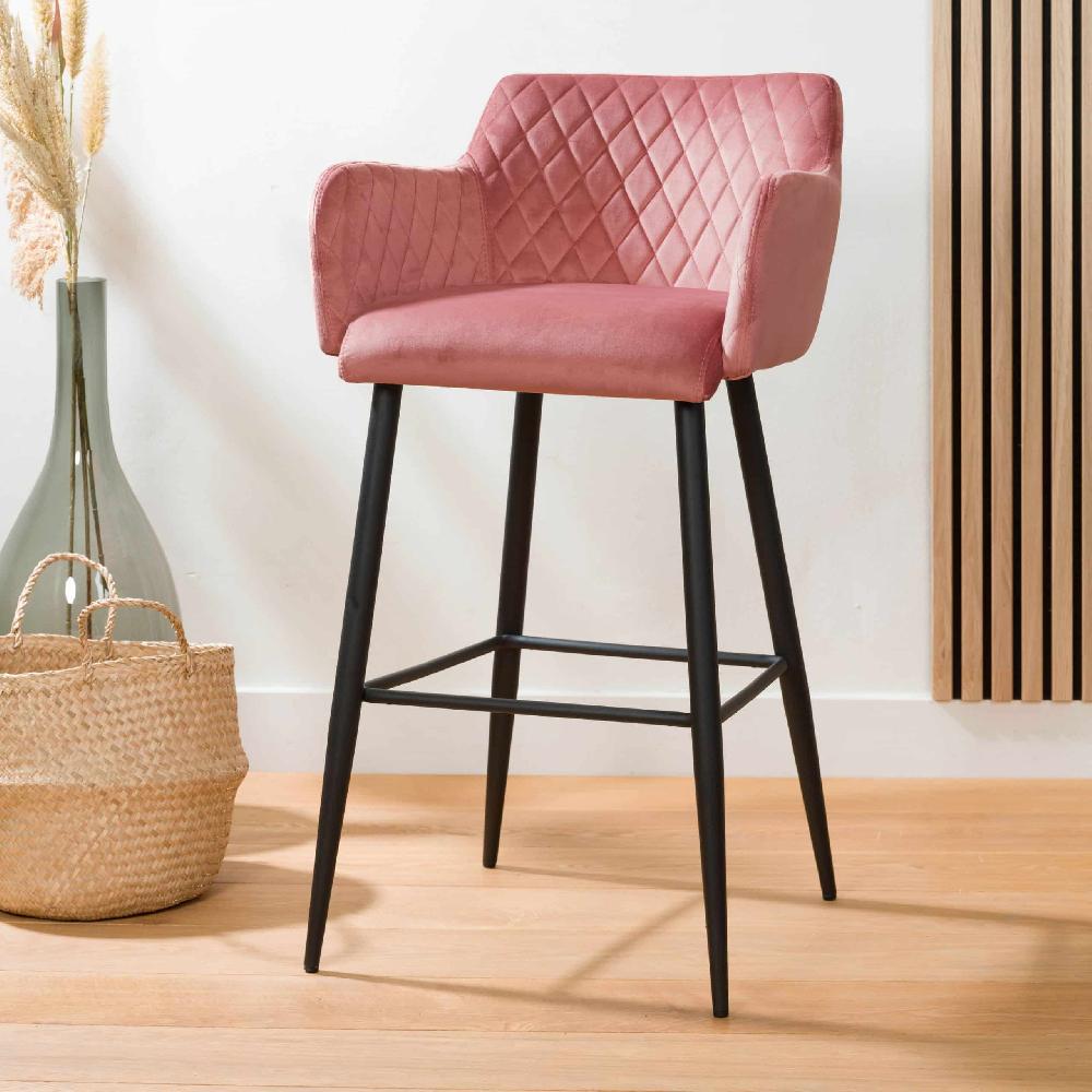 damiware Barkruk velvet fluweel en Bouclé metaal 65 cm Rose – Velvet Roze