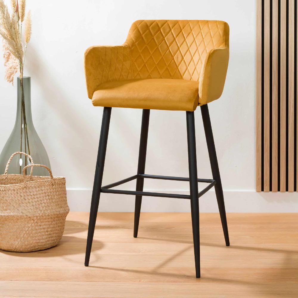 damiware Barkruk velvet fluweel en Bouclé metaal 65 cm Rose – Velvet Okergeel