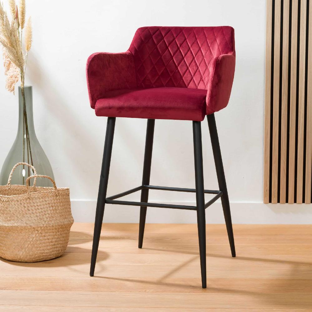 damiware Barkruk velvet fluweel en Bouclé metaal 65 cm Rose – Velvet Bordeauxrood