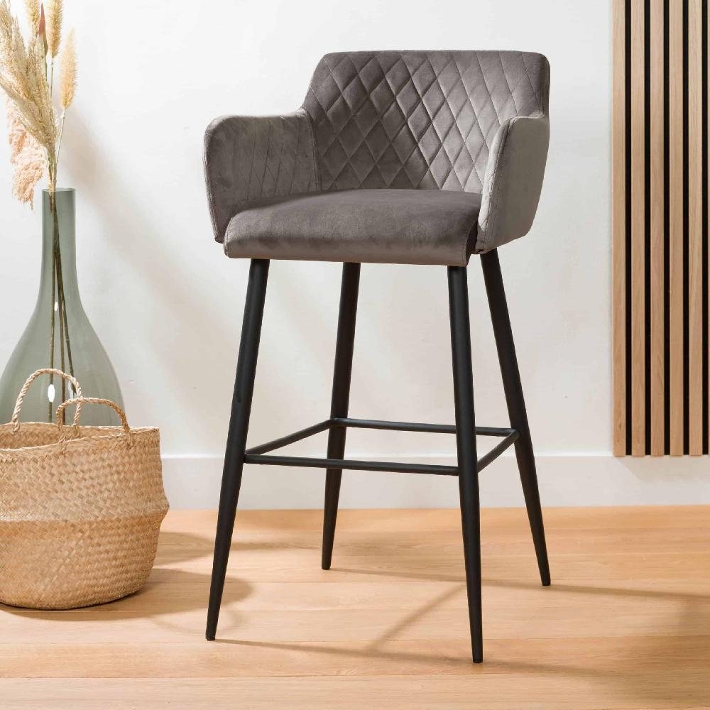 damiware Barkruk velvet fluweel metaal 75 cm Rose – Velvet Grijs