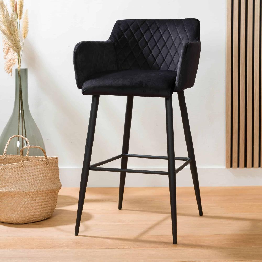 damiware Barkruk velvet fluweel metaal 75 cm Rose – Velvet Zwart