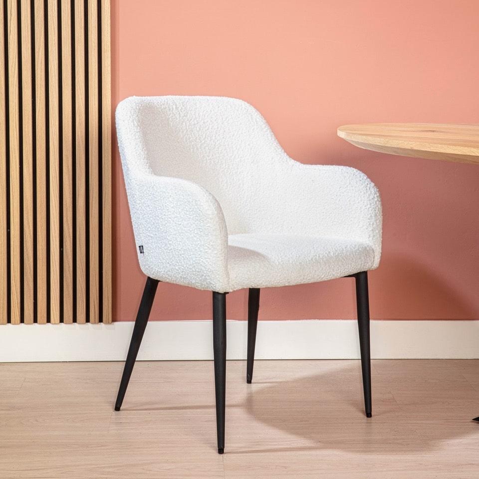 damiware Eetkamerstoel Bouclé stof Ted – Ivoor