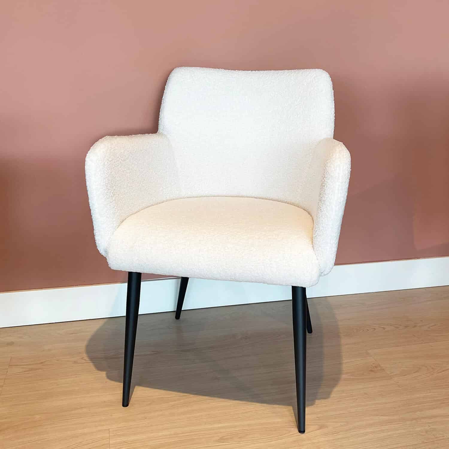 Damiware Eetkamerstoel Teddystof Wit Metaal Rose