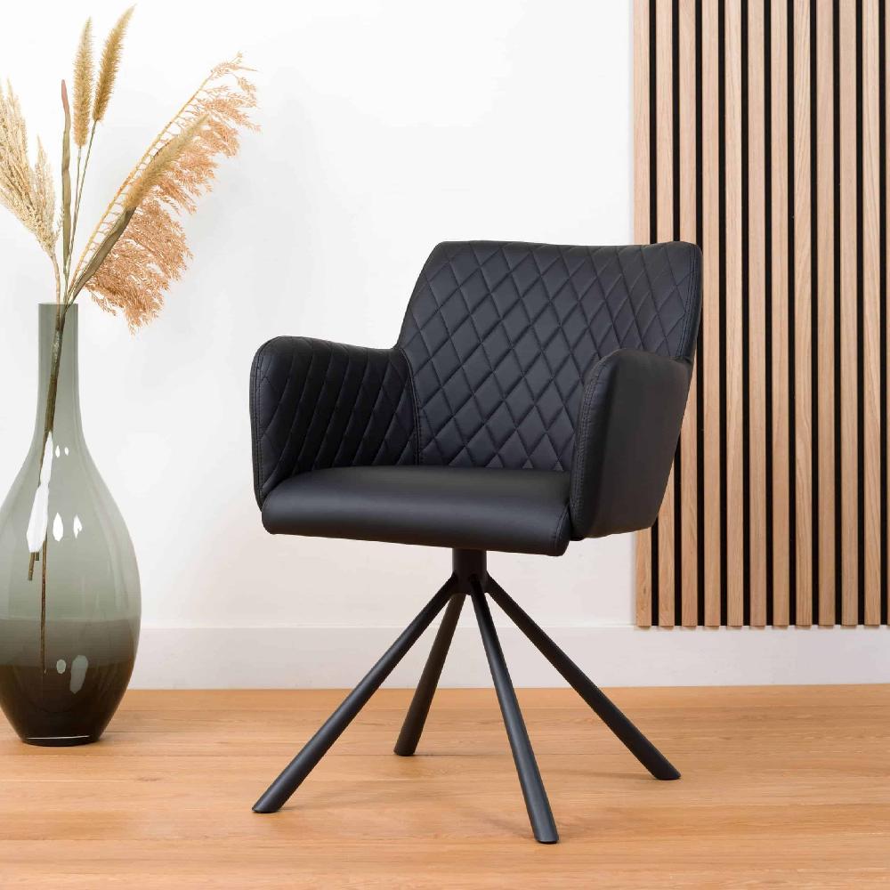 damiware Eetkamerstoel 180 graden draaibaar Rose – Vegan Leer Zwart