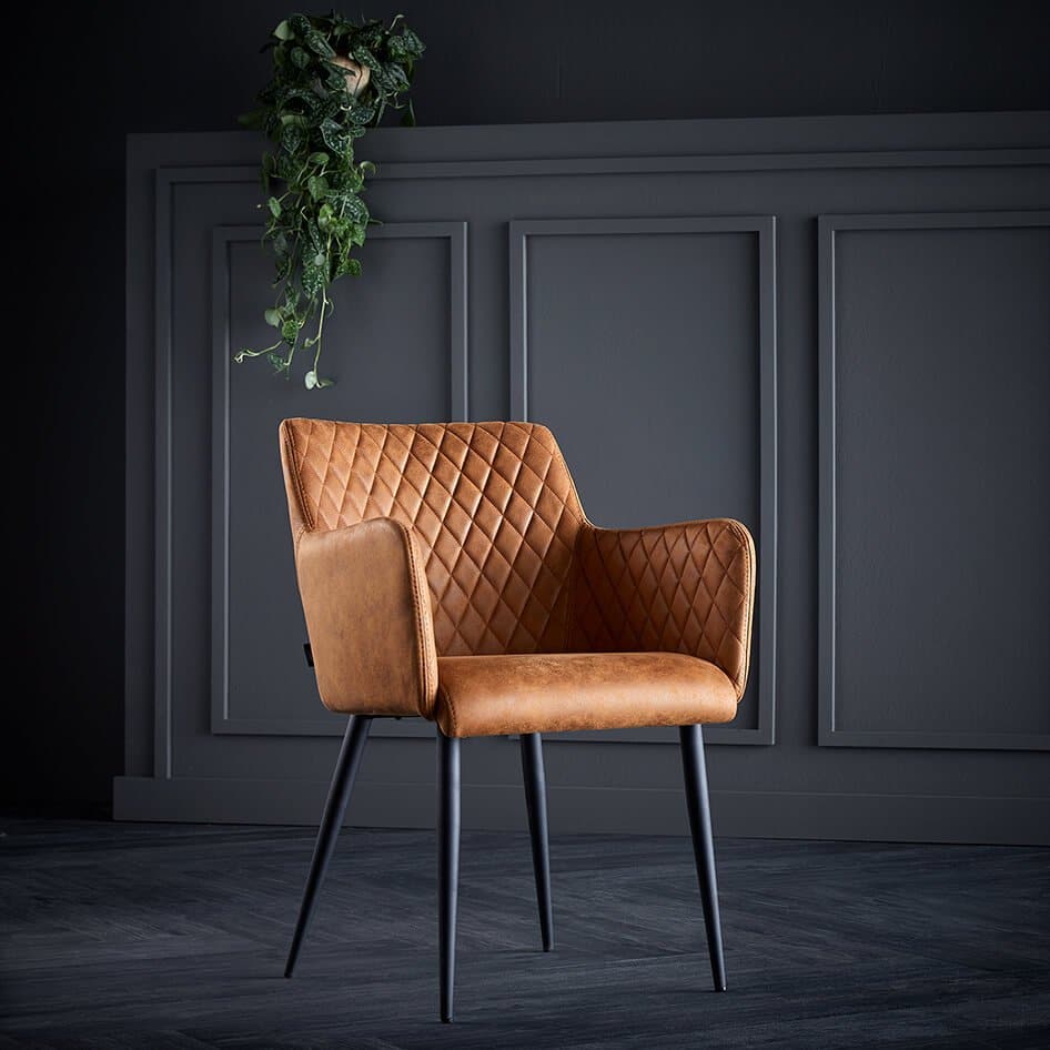 damiware Eetkamerstoel lederlook kunstleer Rose 2 delig – Cognac