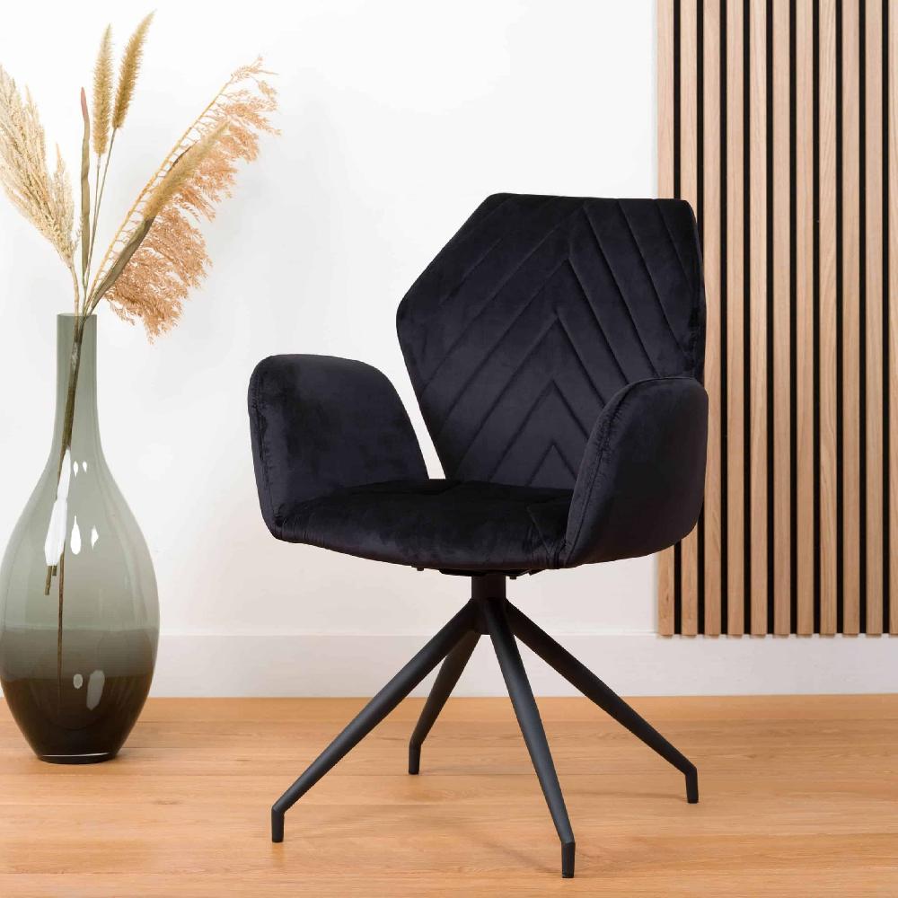 damiware Eetkamerstoel met armleuningen draaibaar met visgraatpatroon Apollo – Velvet Zwart