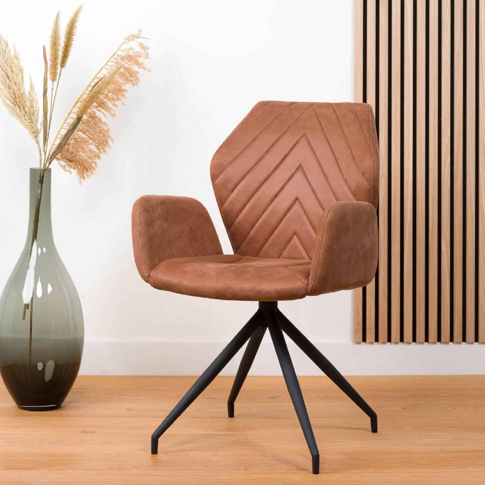 damiware Eetkamerstoel met armleuningen draaibaar met visgraatpatroon Apollo – Cognac