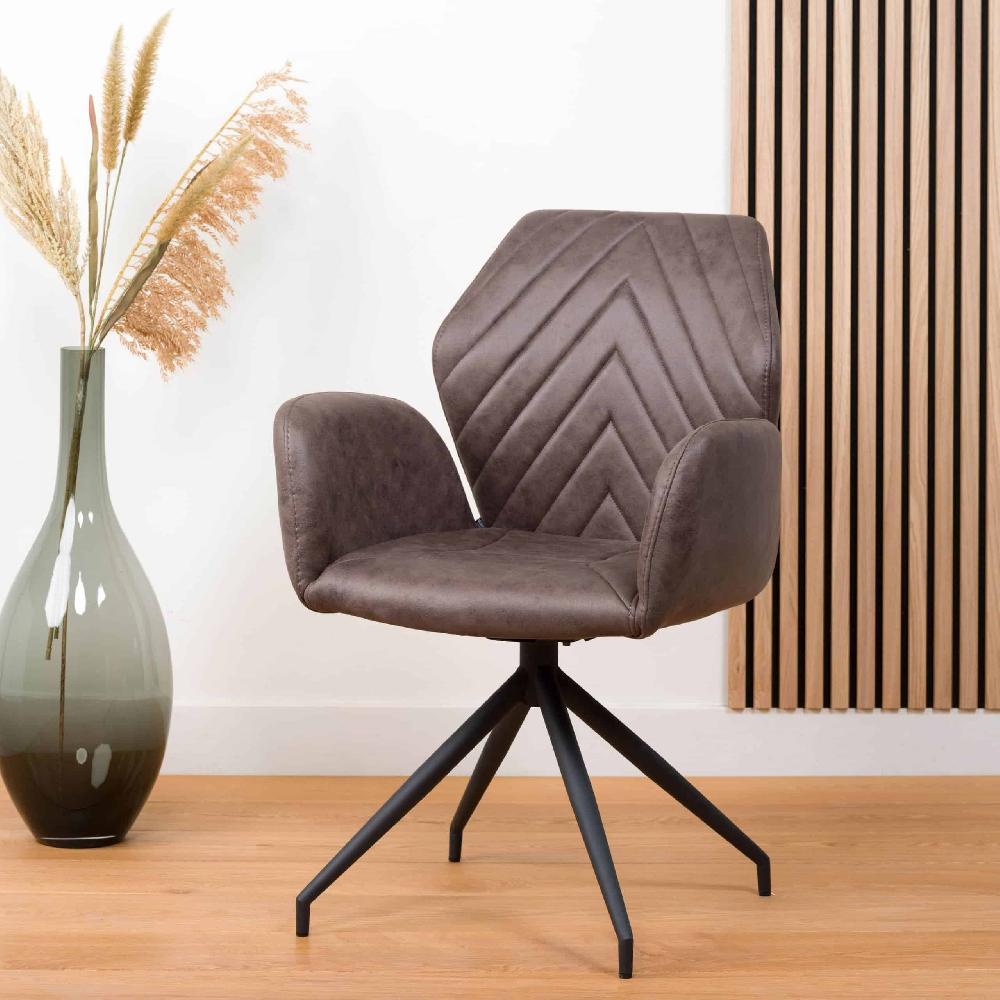 damiware Eetkamerstoel met armleuningen draaibaar met visgraatpatroon Apollo – Stone