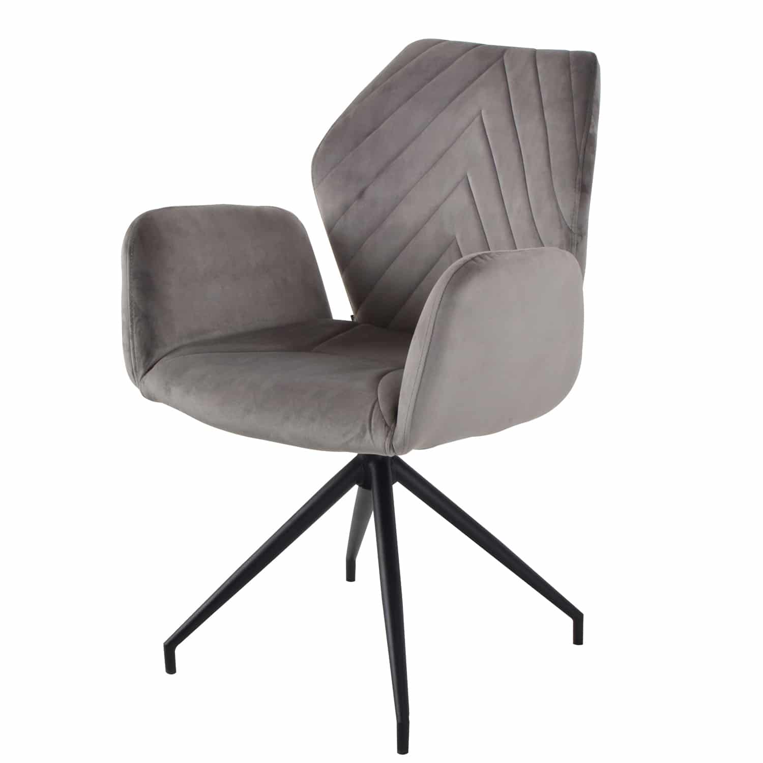 damiware Eetkamerstoel met armleuningen draaibaar met visgraatpatroon Apollo – Velvet Lichtgrijs