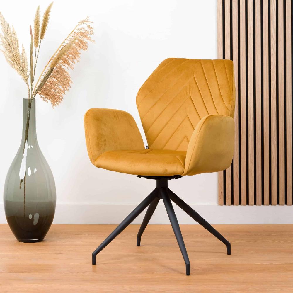 damiware Eetkamerstoel met armleuningen draaibaar met visgraatpatroon Apollo – Velvet Okergeel