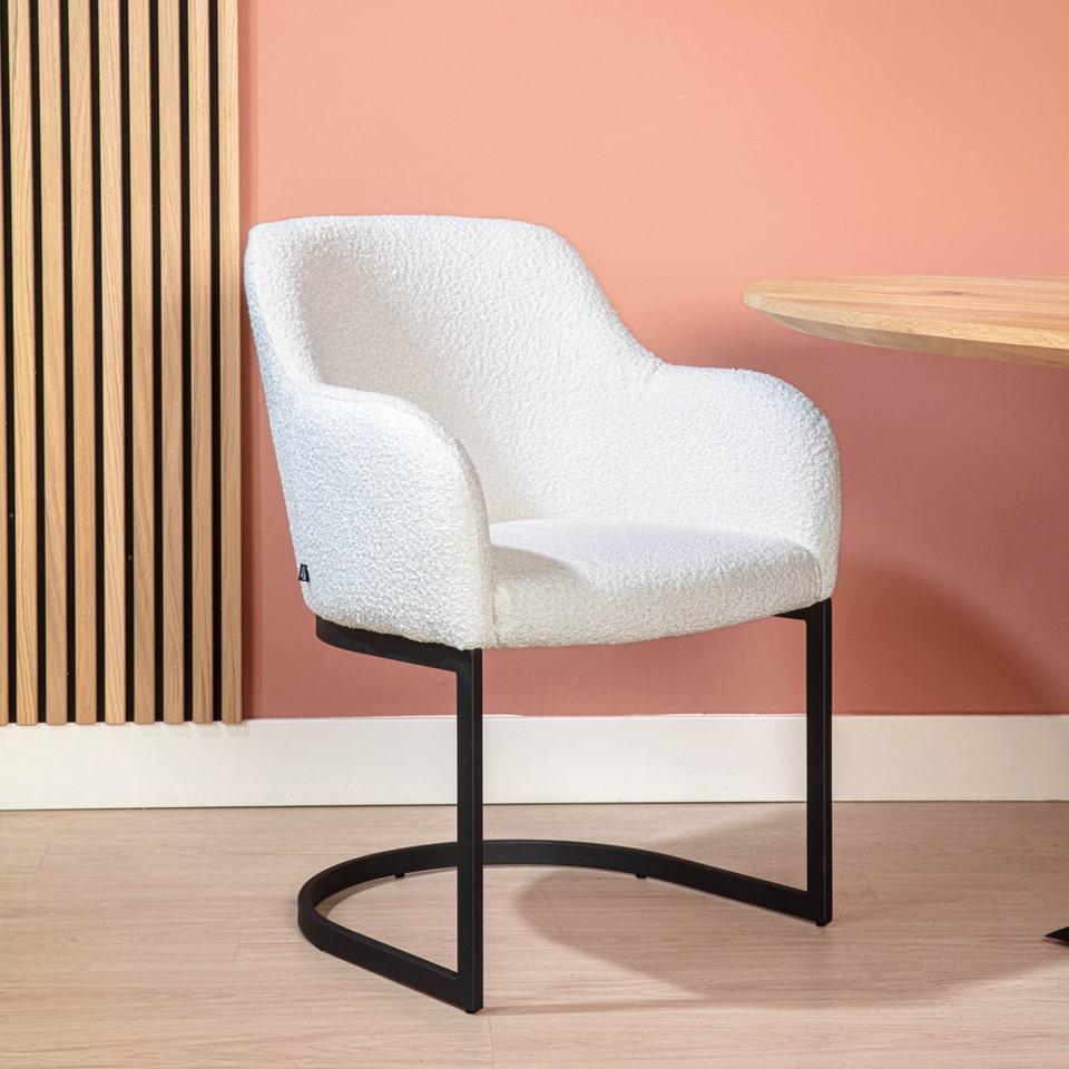 damiware Eetkamerstoel swinger bouclé en velvet Ted – Ivoor