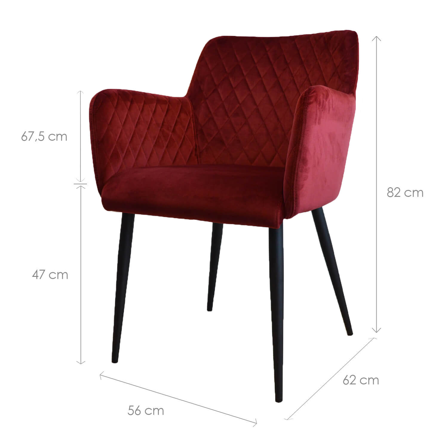 Damiware Eetkamerstoel Velvet Fluweel Rose 2delig – Velvet Bordeauxrood