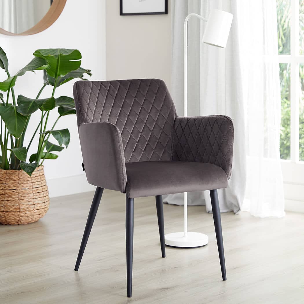 Damiware Eetkamerstoel Velvet Fluweel Rose 2delig – Velvet Grijs