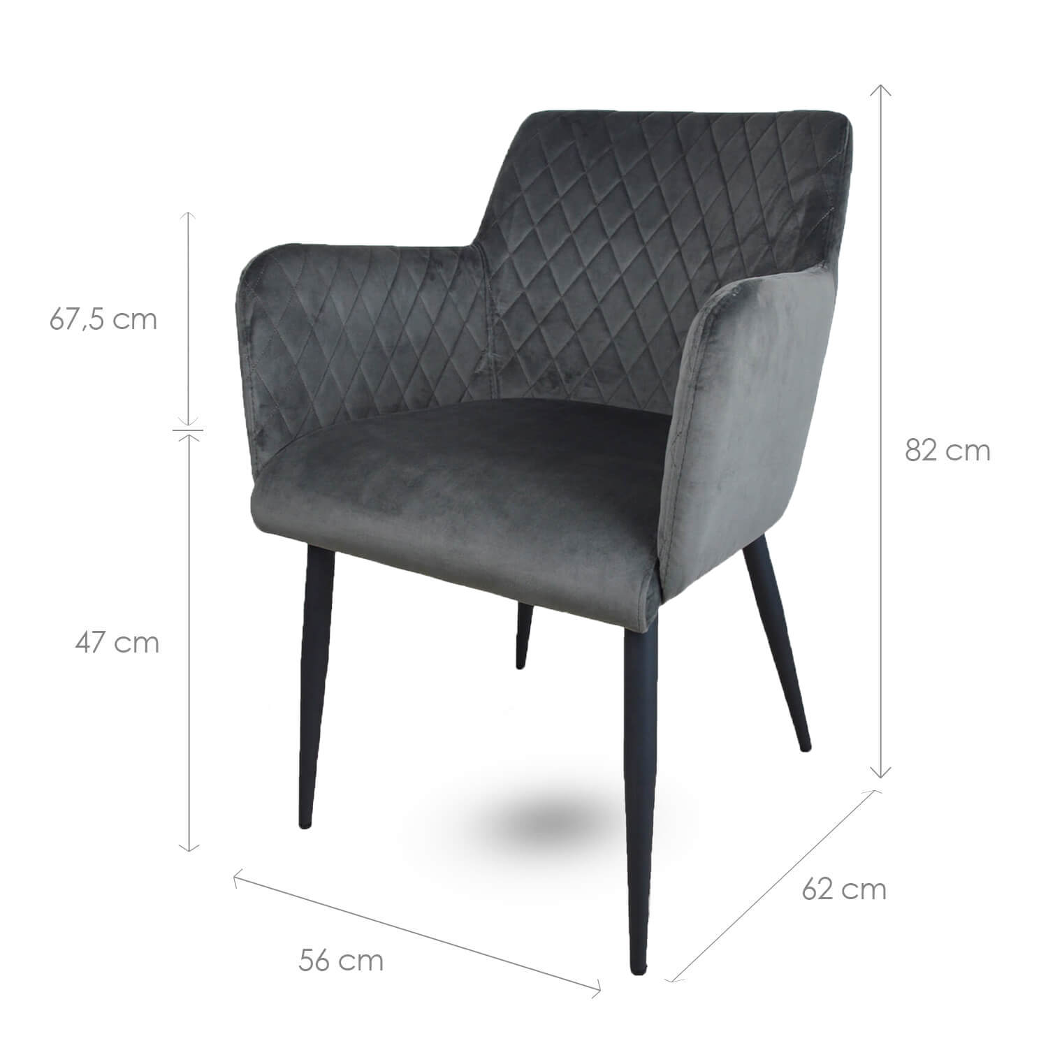 Damiware Eetkamerstoel Velvet Fluweel Rose 2delig – Velvet Grijs