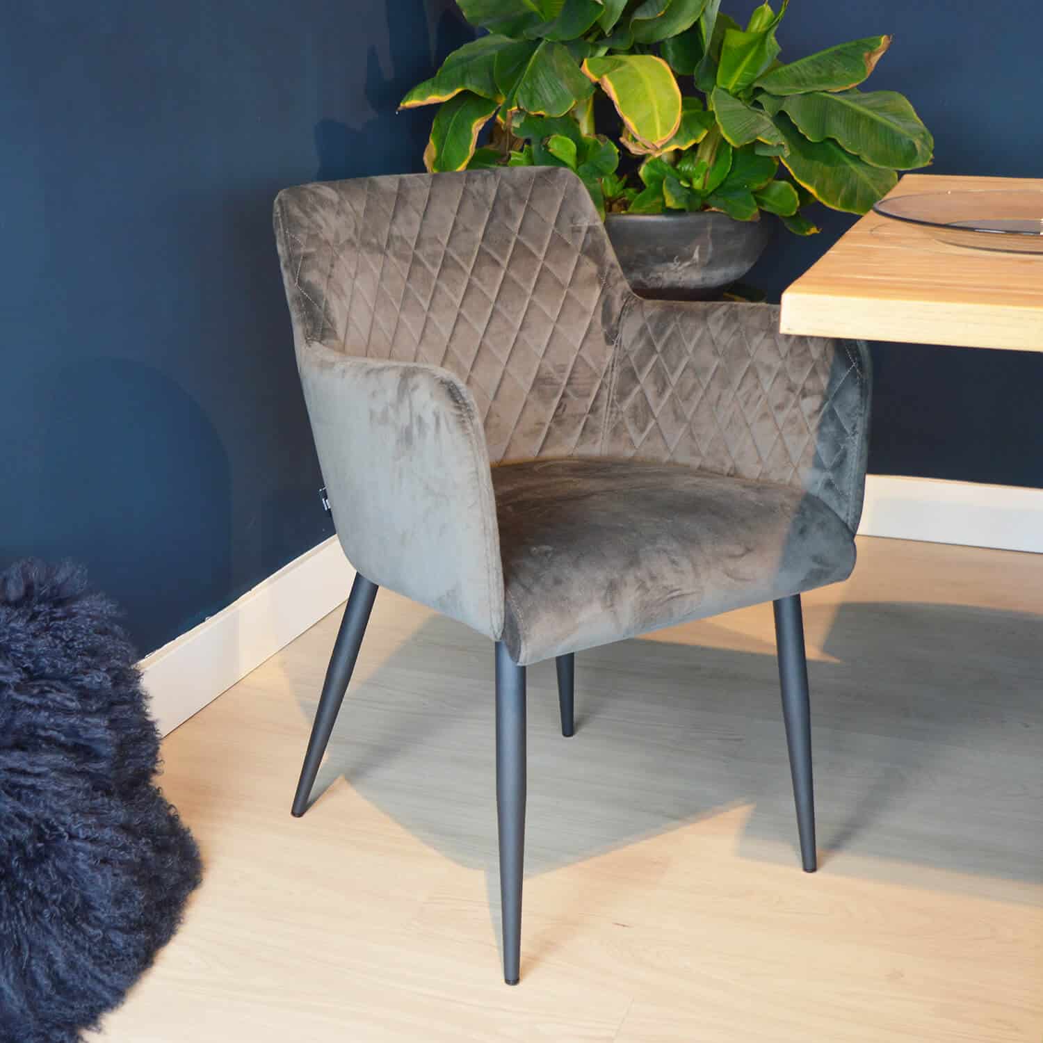 damiware Eetkamerstoel velvet fluweel Rose 2delig – Velvet Grijs