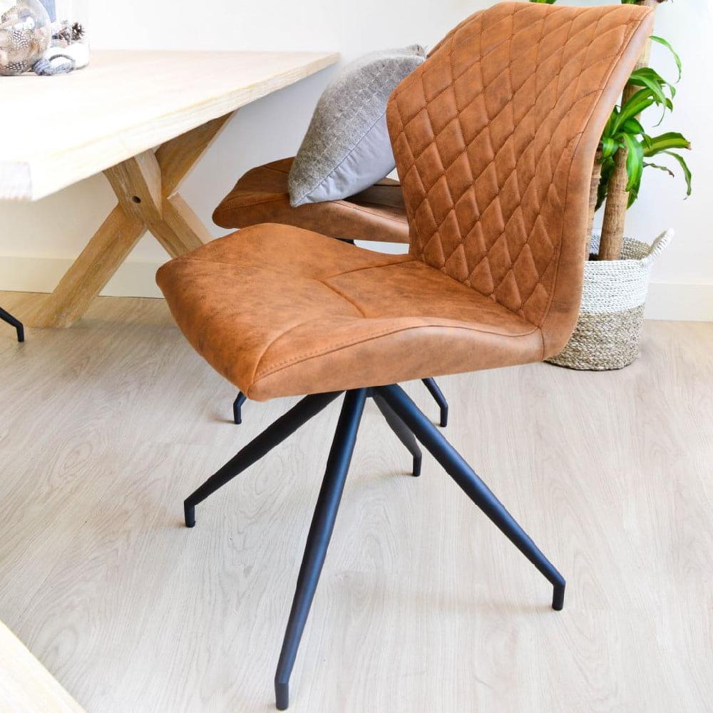 Damiware Eetkamerstoelen Lederlook Set Van 2 Rocky – Cognac
