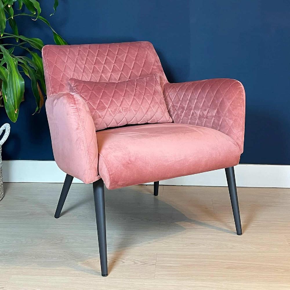 damiware Fauteuil Rose Velvet en Teddy stof met armleuningen – Velvet Roze