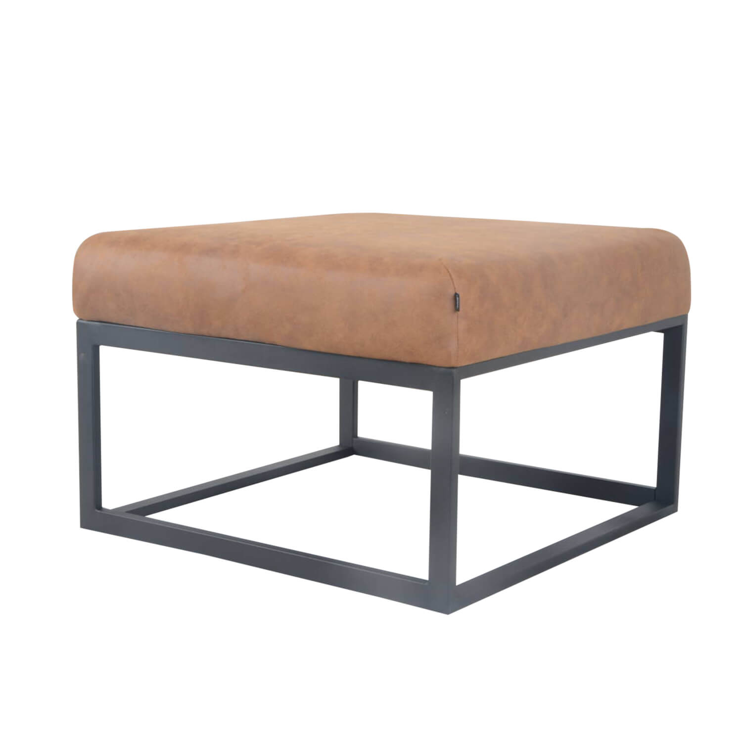 damiware Poef hocker voetenbank bijzettafel Velvet en Lederlook 60cm Otto – Cognac