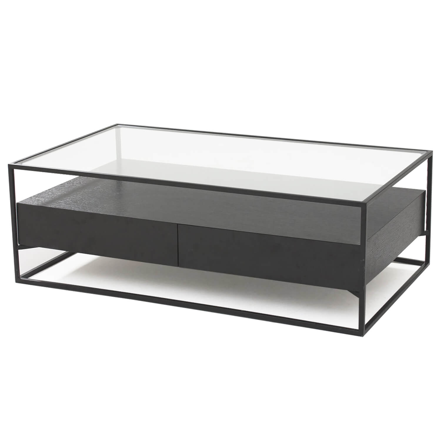 damiware Salontafel metaal hout fineer glas 120 x 70 cm Baily – Zwart