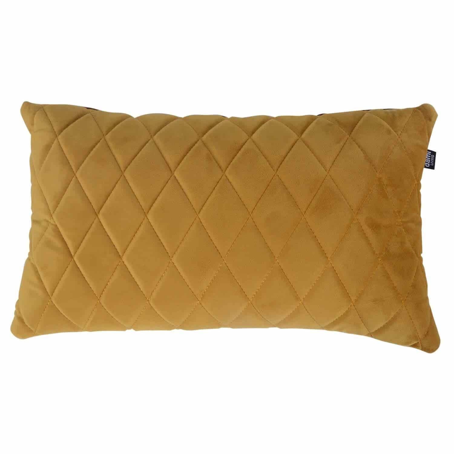 damiware woonkamer sierkussen geruit rechthoek 45x24cm Cushy – Velvet Okergeel
