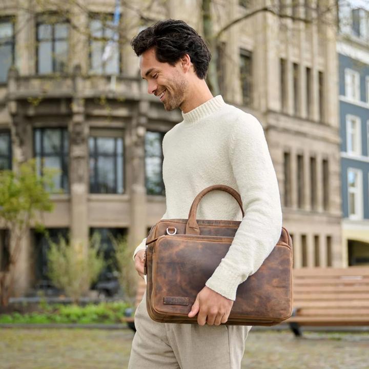 Daniel Ray Plevier Retro Galileo Laptoptas 3 Vaks 15.6" Bruin