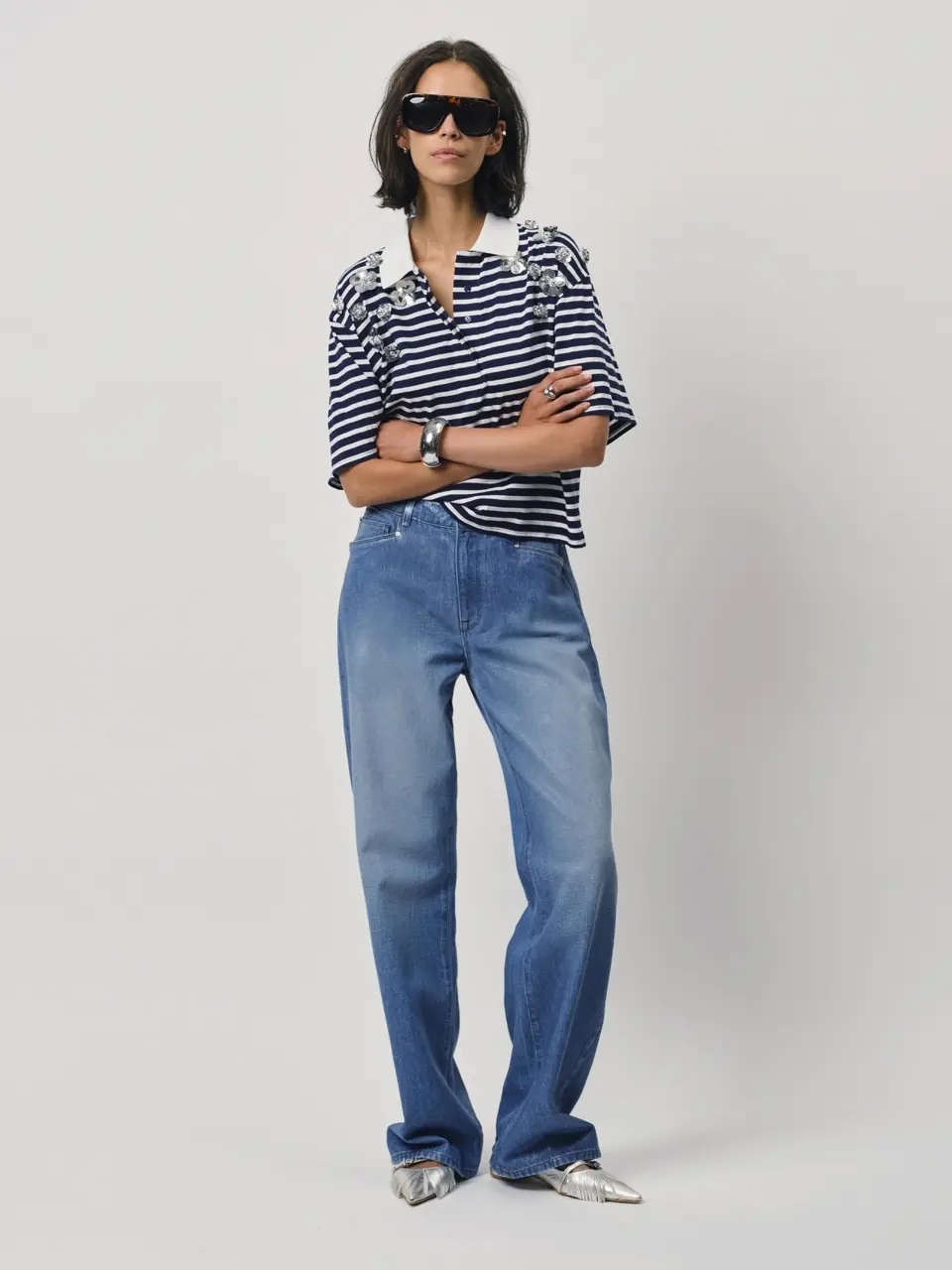 Dante 6 Boxy Gestreept Poloshirt Donkerblauw