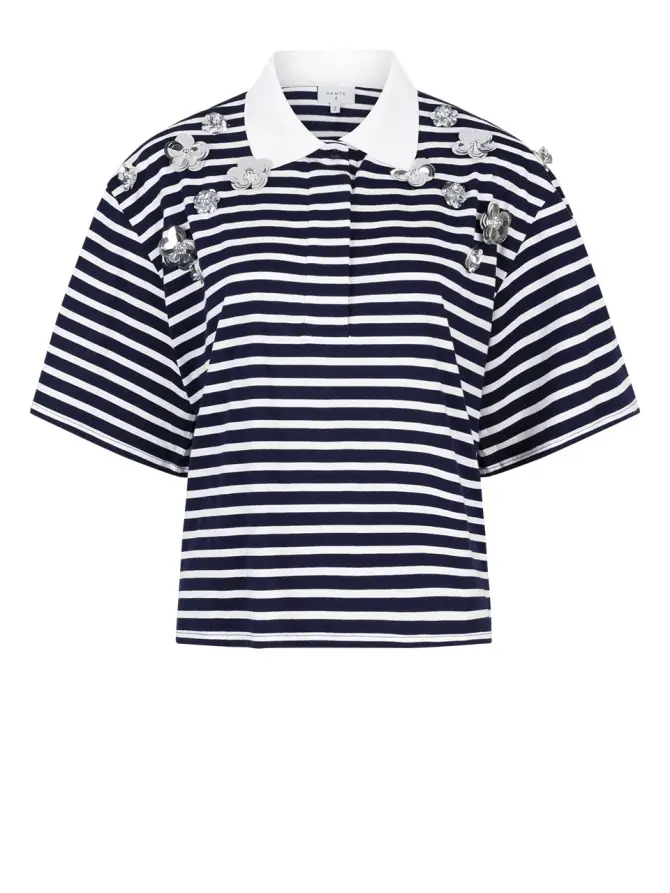 dante 6 Boxy gestreept poloshirt Donkerblauw