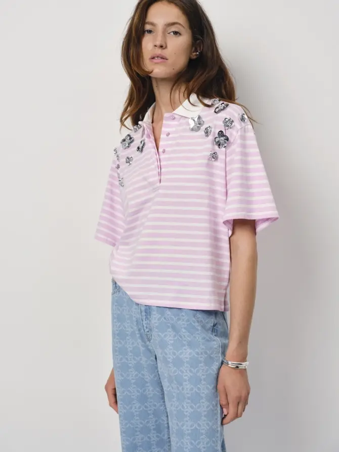 Dante 6 Boxy Gestreept Poloshirt Roze