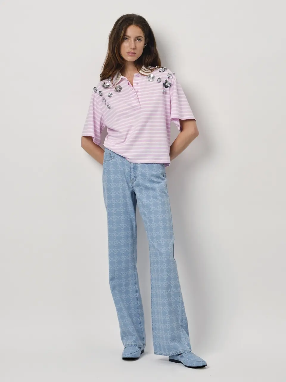 Dante 6 Boxy Gestreept Poloshirt Roze