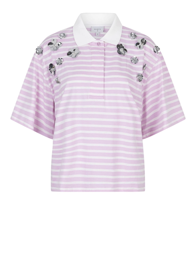 dante 6 Boxy gestreept poloshirt Roze